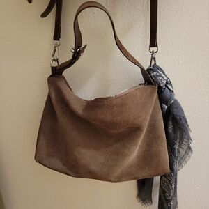 Chic Brown Genuine Suede Hobo Bag Gently Used No Brand